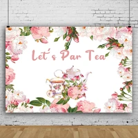 tea party backdrop pink flower jug cup photo wallpaper christening baby shower backdrop girl decor photography background props