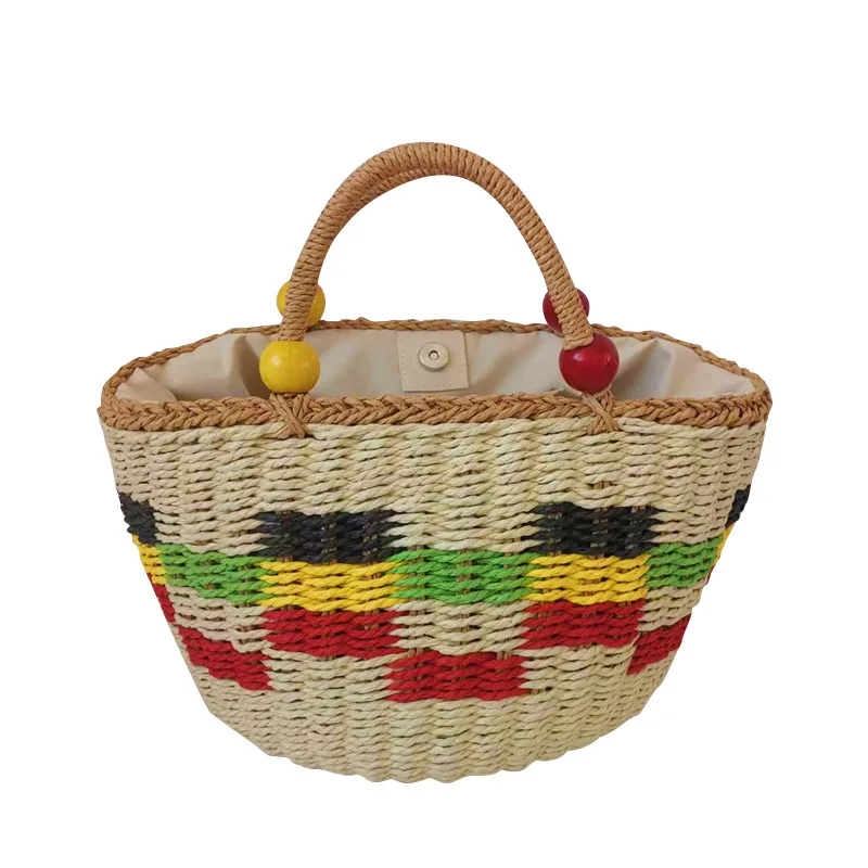 

Женская соломенная сумка в клетку, красная, желтая и зеленая, черная сумка-ведро, новинка 2023, Удобная Плетеная женская сумка большой вместимости