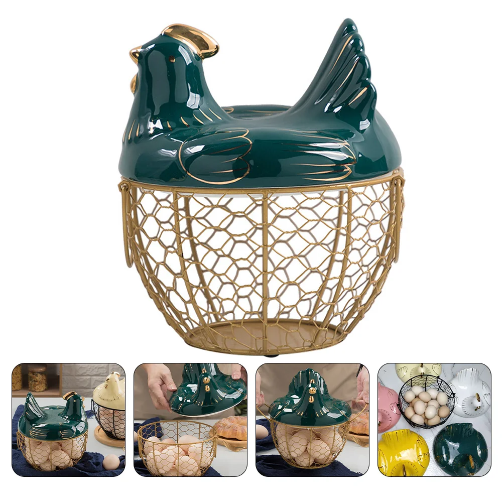 

Chicken Egg Storage Skelter Baskets for Fresh Eggs Metal Mesh Wire Ceramic Egg Holder Countertop Fruit Vegetable Basket
