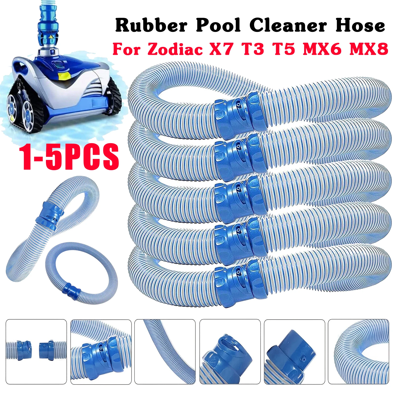 1-5pcs 1m Swimming Pool Cleaner Hose Kit For Zodiac X7 T3 T5 MX6 MX8 Rubber Pool Vacuum Cleaning Pipe Replacement Accessories