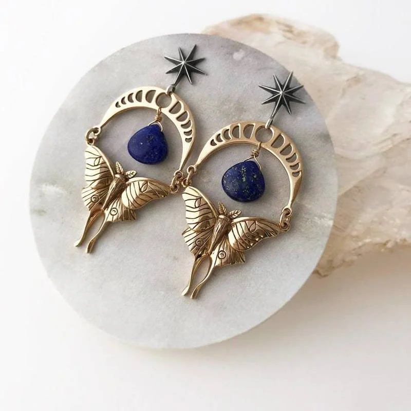 

Bohemia Exaggerated Moon Skeleton Moth Earrings Crystal Moon Star Drop Earring for Women Wholesale Jewelry