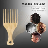 pure natural wooden fork hairbrush comb for mens oil head curly afro hair insert pick combs salon styling tools