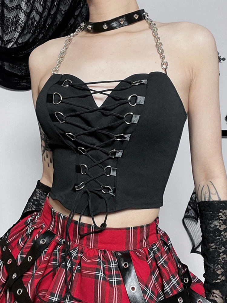 

Женский топ с открытой спиной, V-образным вырезом и заклепками