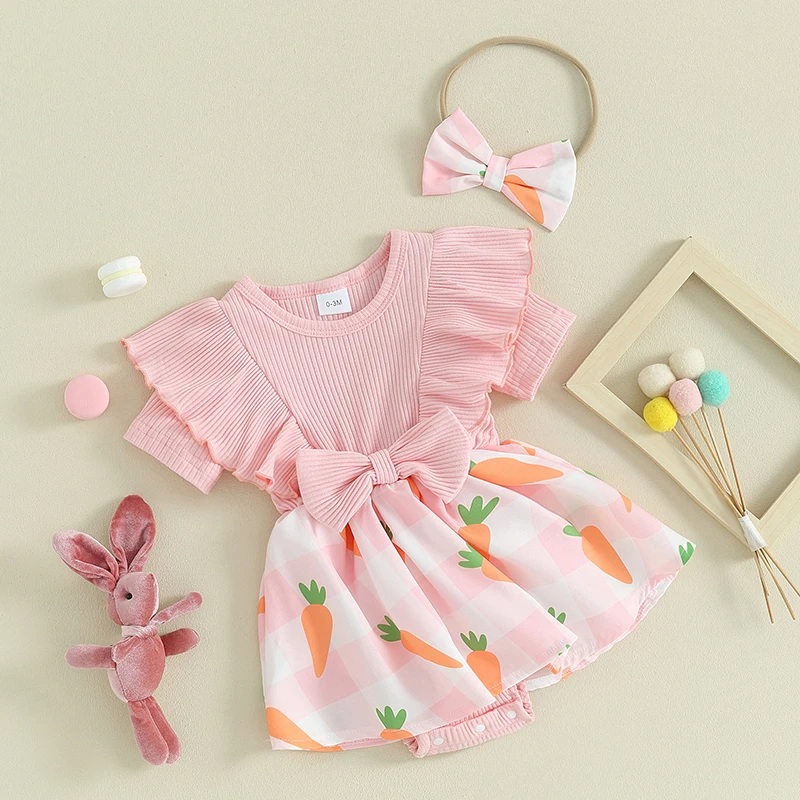 Детское платье-комбинезон в рубчик без рукавов с коротким рукавом и оборками