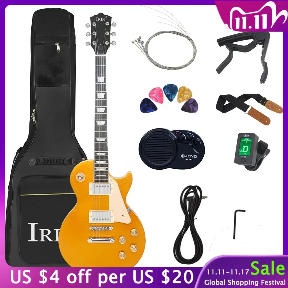 

22 Frets LP Electric Guitar 6 String Maple Body Tiger Stripes Electric Guitarra with Bag Amp Tuner Guitar Parts & Accessories