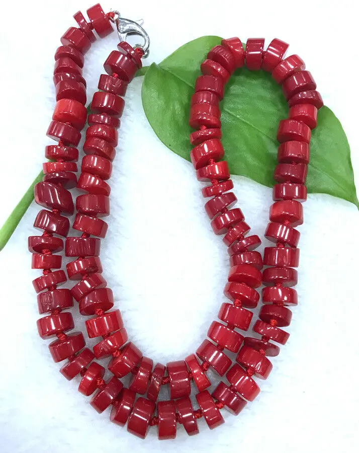 

New 5x8mm Red Coral Beads Gemstone Necklace 18''
