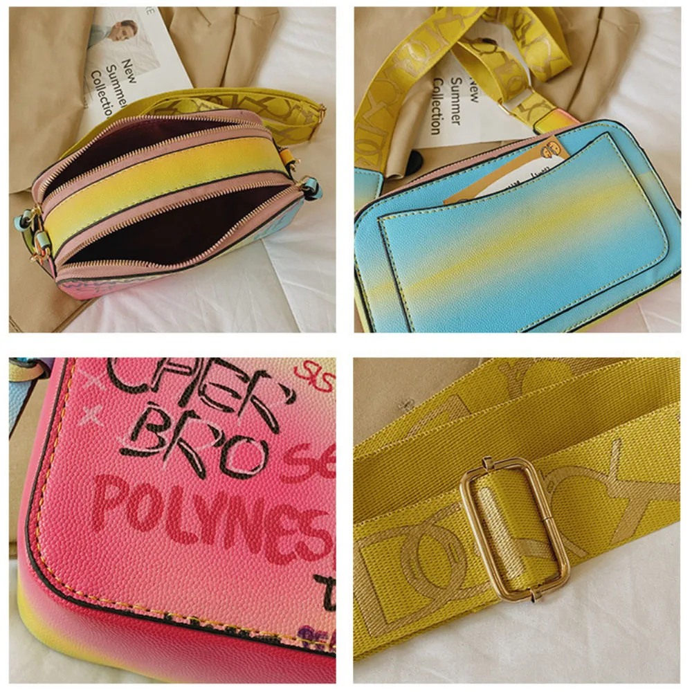 Graffiti PU Leather Crossbody Sling Bags Women Luxury Designer Guitar Strap Camera Bag Female Fashion Versatile Shoulder Bag