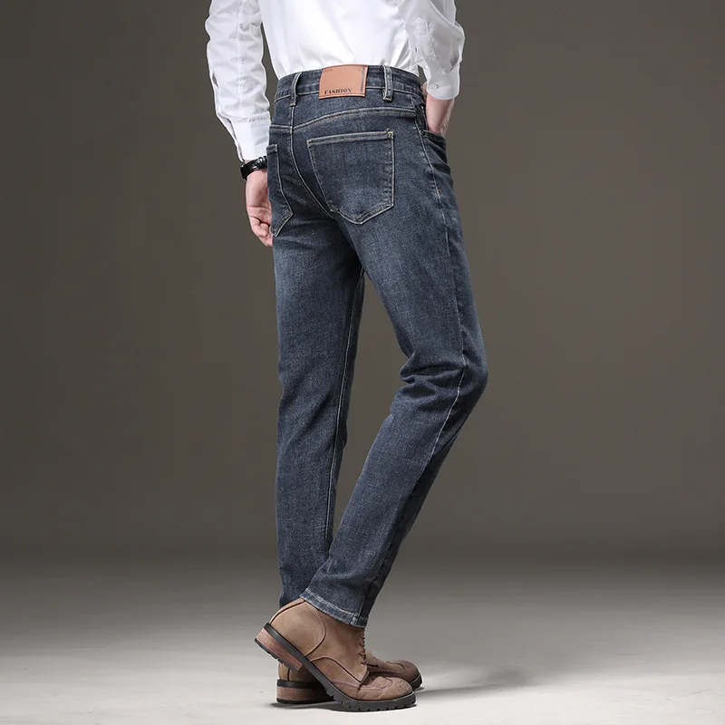 2022 Spring Summer autumn Light Blue Straight Jeans Men Business Fashion Stretch Cotton Denim Pants Male Brand Black Trousers |