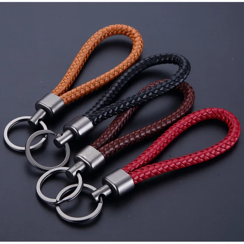 

Unisex Braided Leather Rope Handmade Waven Keychain Leather Key Chain Ring Holder for Car Keyrings Men Women KeyChains