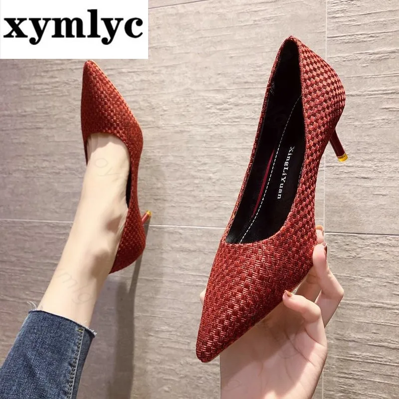 

2021 Black White Shoes Woman Heel High Heels Shallow Pumps Suede Leather Wedding Stilettos Pumps Sexy Women Shoes