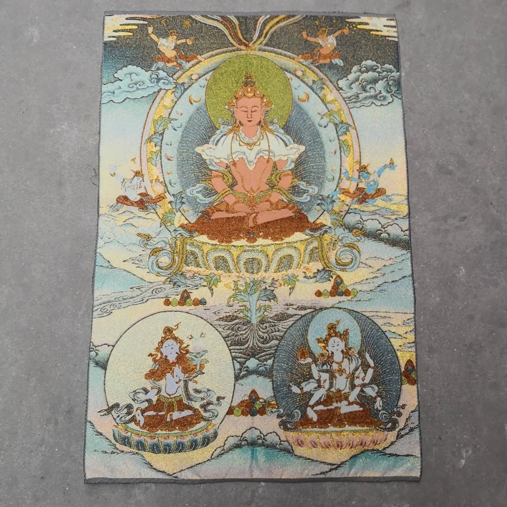 Thangka-вышивка из дерева тибетский 35 pulgadas brocado Непал Ksitigarbha duelo Wish King Kong Thangkas 1 vendid -