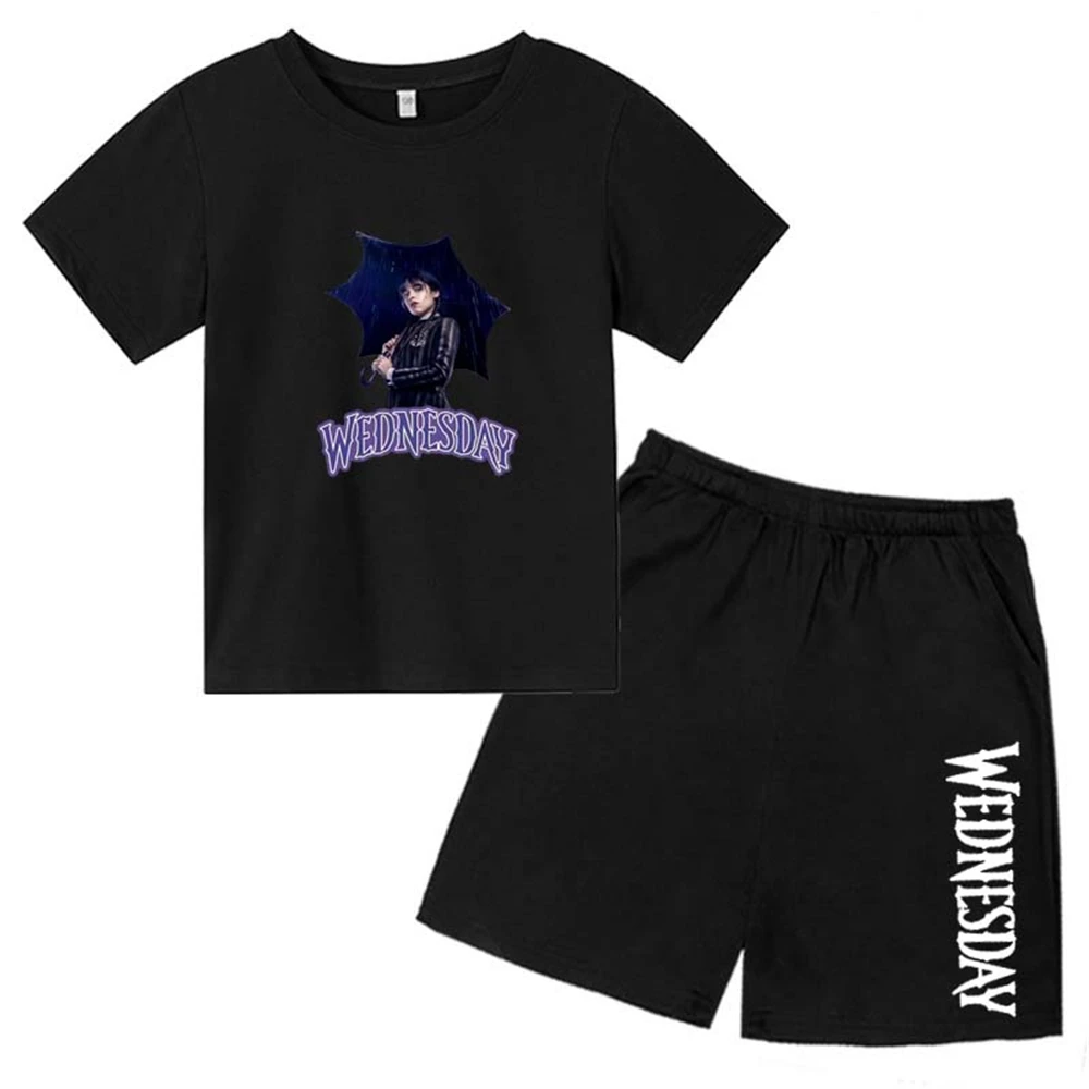 

Wednesday Adams Children's Clothing Game Printing Summer T-shirt Suit Boys' Girls' Round Neck Short Sleeve Set Toddler