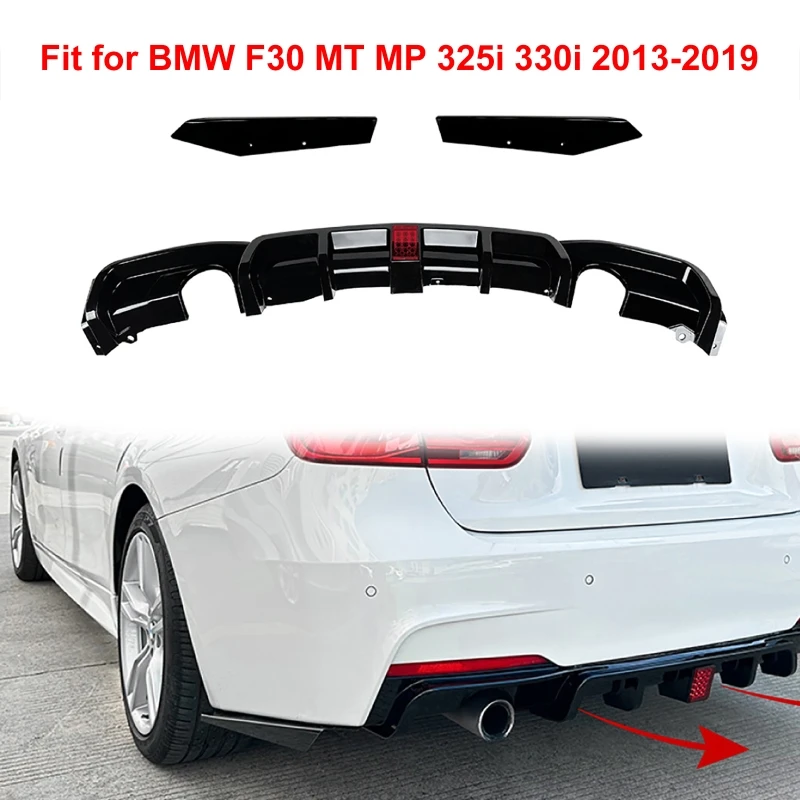 

Диффузор заднего бампера для BMW F30 MT MP 325i 330i 2013-2019, двойная выхлопная черная губа со световыми разветвителями, балдахин, спойлер