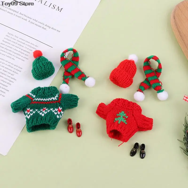 

1 комплект, вязаный Мини свитер, шапка, шарф, обувь для кукольного домика, Рождество, 25 см, Одежда для куклы, аксессуары для кукол