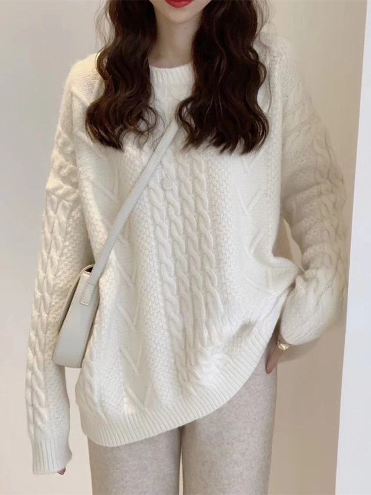 

Женский свитер, Зимний пуловер, вязаный свитер для девочек, винтажный осенний Элегантный женский вязаный Топ с длинным рукавом, теплая винт...