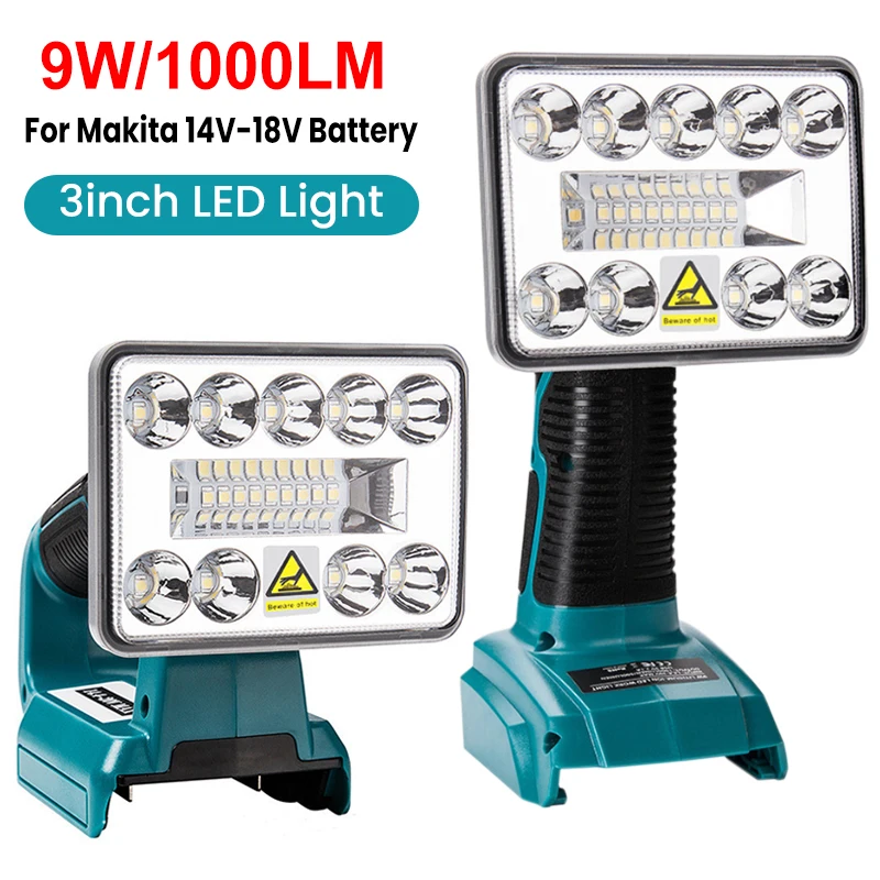 

9W 1000LM 3 Inches LED Flashlight Outdoor Spotlight for Makita 14.4V 18V BL1430 BL1830 BL1850 BL1860B Li-ion Battery with USB