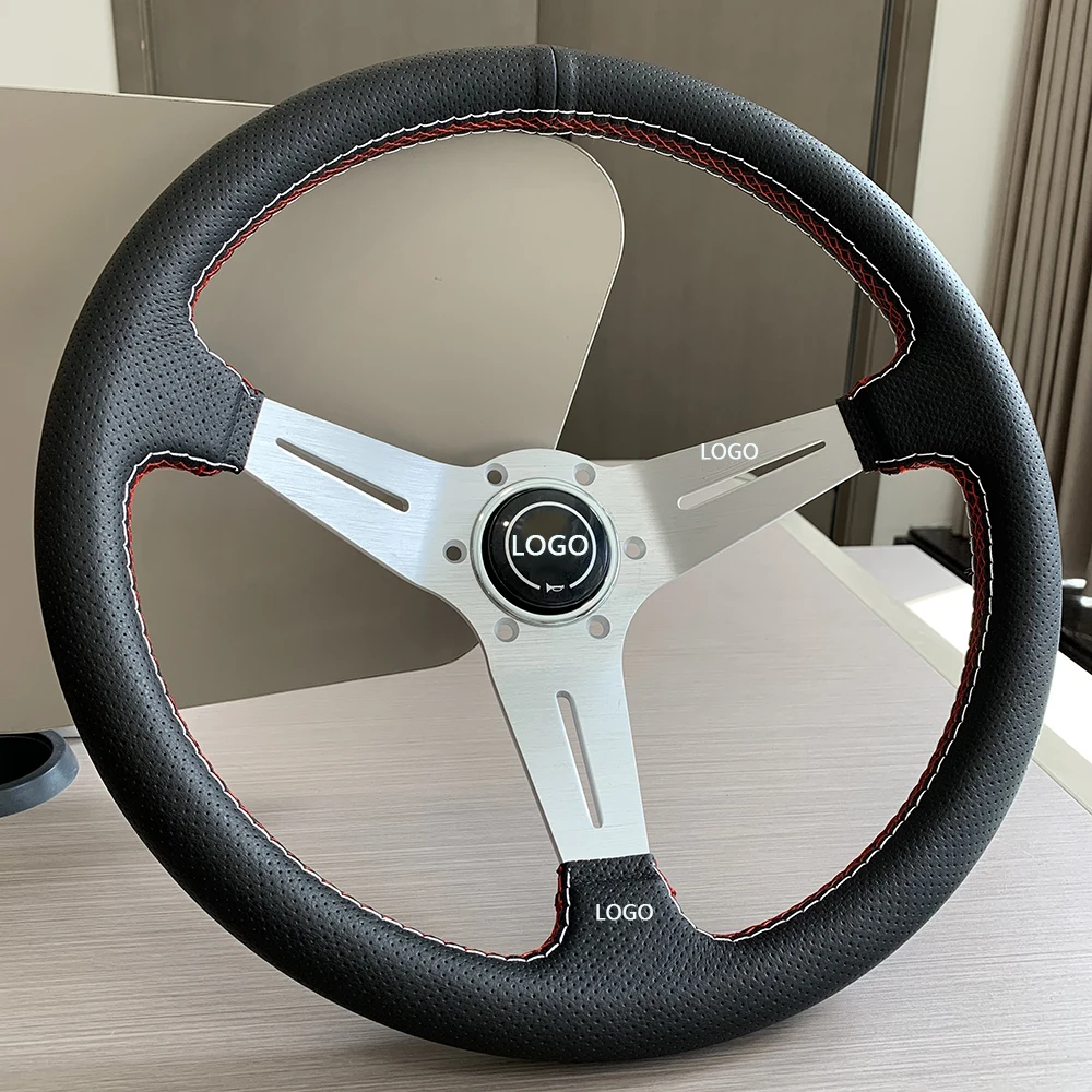 Универсальный 14-дюймовый кожаный гоночный руль из микрофибры 350 мм JDM Deep Dish Drift Rally