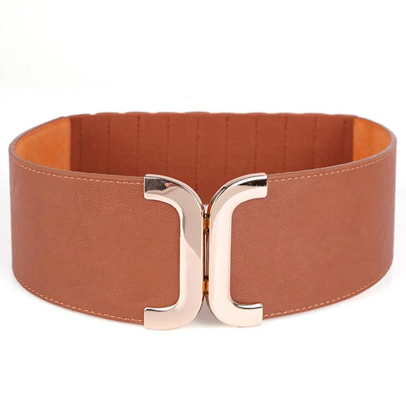 

Ladies's Wide Waistbands Elastic Wide Belt Gold Buckle Cummerbund Female Strap Dress Decoration Gifts