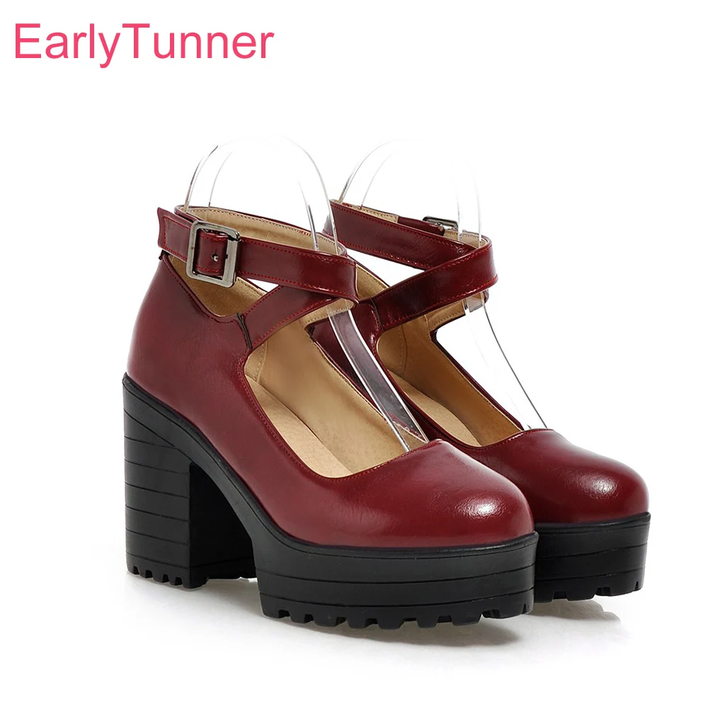 

2022 Brand New Lovely Wine Red Black Women Platform Pumps Fashion High Heels Lady Cosplay Shoes Plus Big Size 10 43