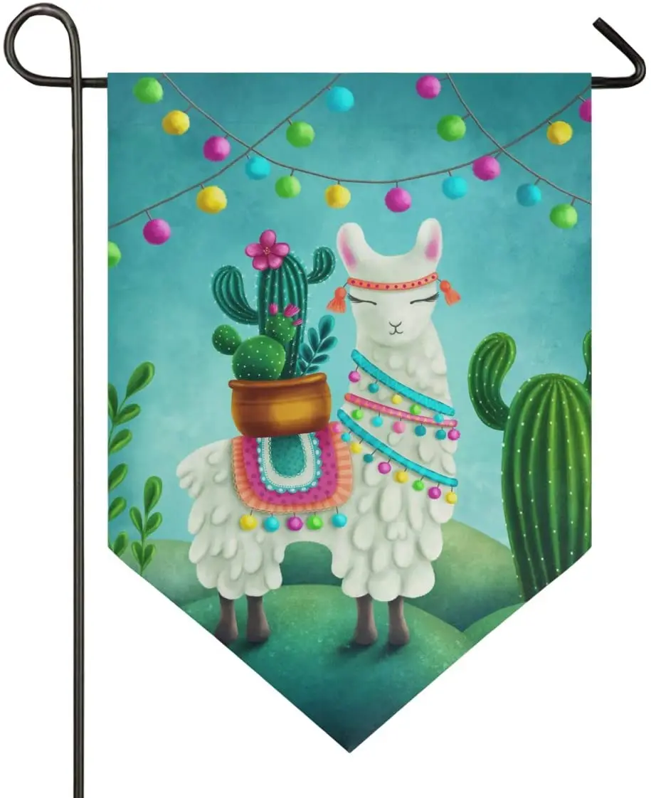 

Cute Llama Alpaca Cactus Garden Flag Double Sided Welcome Outdoor Flag House Yard Flags Garden Decor for Outside Banner for Outs