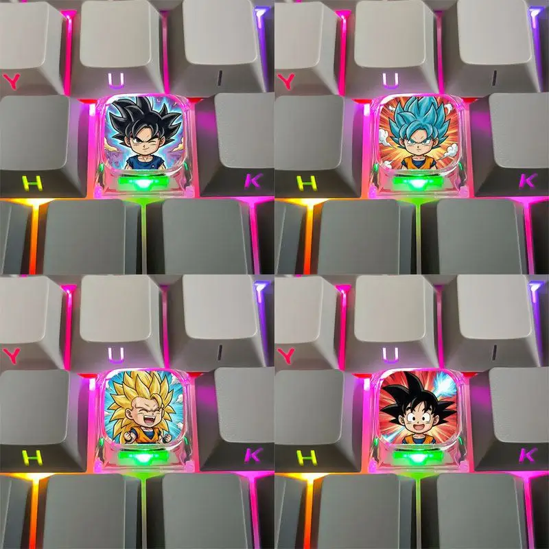 Фото Новые кейкапы Dragon Ball для механической клавиатуры: прозрачные, креативные, с мультяшным рисунком, для самостоятельной сборки, яркие, индивидуальные №4