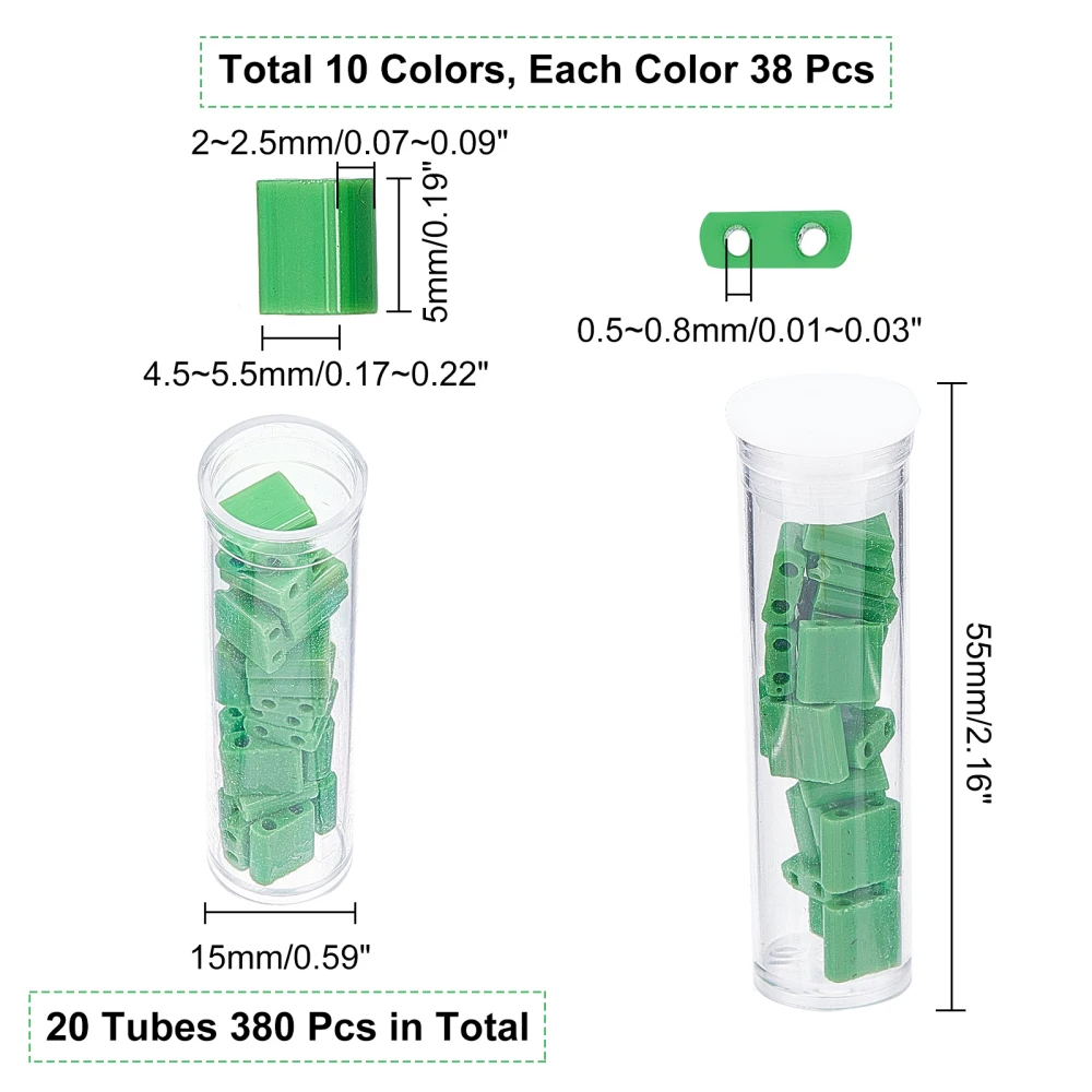 380Pcs Rectangle Glass Seed Beads Two Hole Loose Spacer Bead for DIY Bracelet Necklace Earring Jewelry Making Accessories