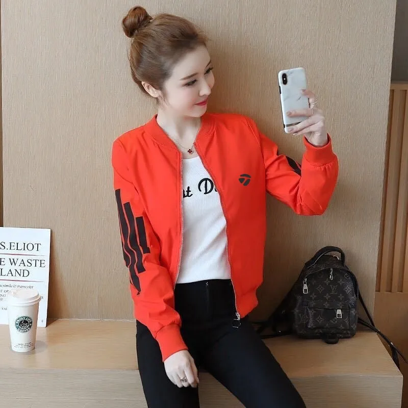 

Spring Autumn women golf coat Short jacket baseball uniform Korean Fashion v-neck Zipper outdoor ladies casual sport golf wear