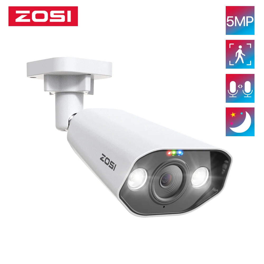 ZOSI 5MP 8MP IP камера, дополнительная наружная PoE камера безопасности, двухсторонняя аудио цветная камера ночного видения, домашняя CCTV камера видеонаблюдения