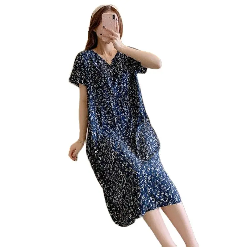 Ladies Pajamas Nightdress Cotton Silk Summer Style Sleep Dresses Women Middle-aged Mother Nightgown