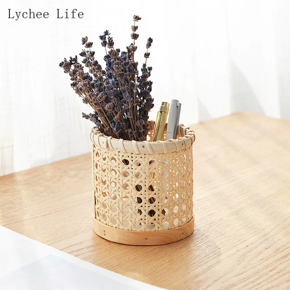 

1 шт., цилиндрическая корзина для хранения ручек из ротанга