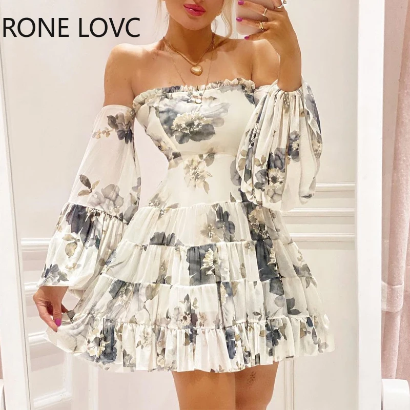 

Женское шикарное платье с воротником-лодочкой и цветочным принтом