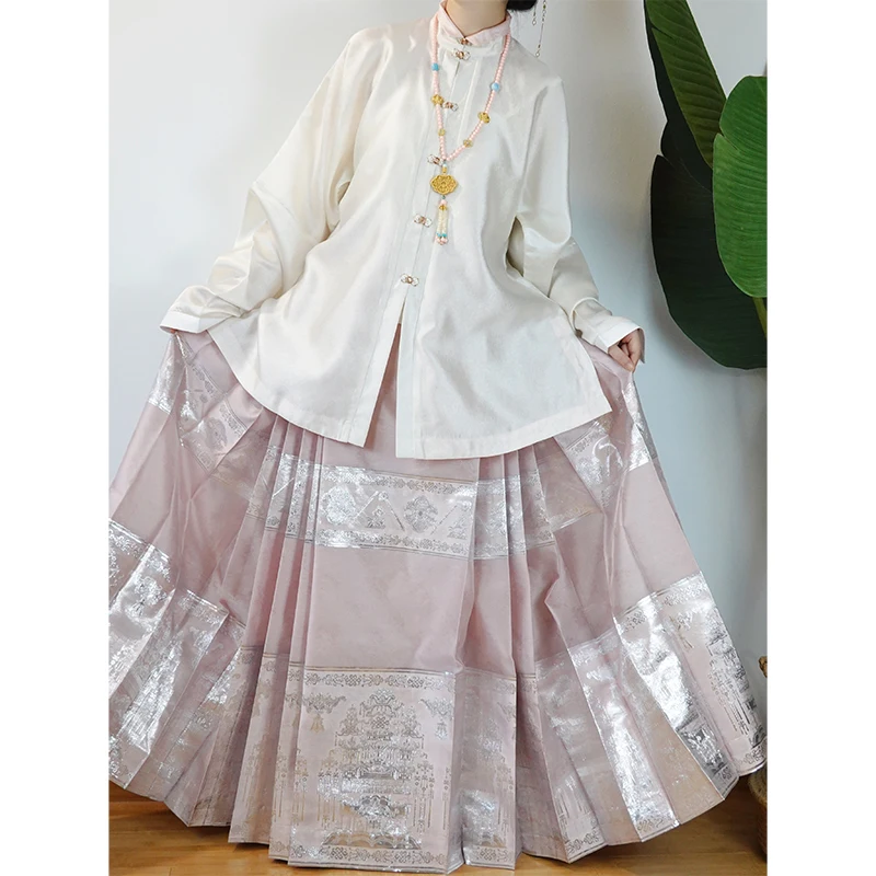Китайская блестящая Яркая Серебряная юбка Hanfu 4 5 м пар плиссированная пряжа