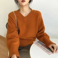 vintage harajuku 2022 autumn winter knitted women sweaters y2k female v neck solid loose casual pullovers jersey jumpers tops s5