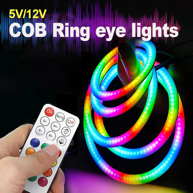 Фото 5В/12В WS2812B RGB COB кольцевая пиксельная светодиодная лента для автомобиля 18/36/54/72/90 светодиодов, индивидуально адресуемые, со встроенной микросхемой WS2812, COB кольцевой LED-светильник для автомобиля №1