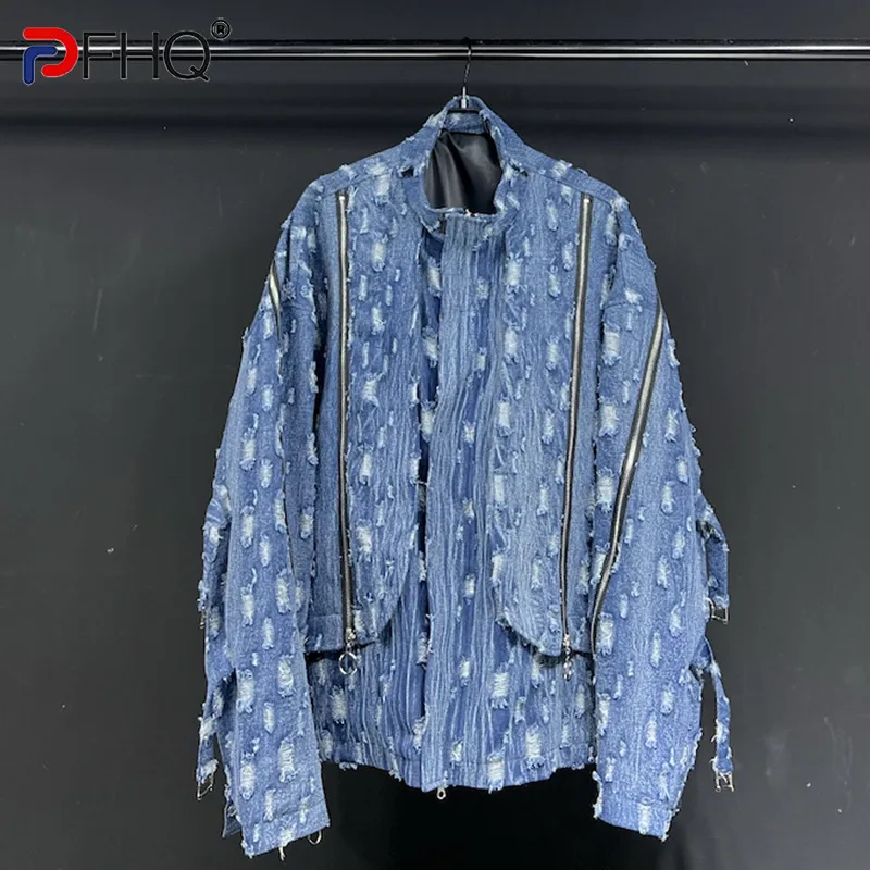 

PFHQ 2023 модная Высококачественная джинсовая куртка с отверстиями и заплатками Высококачественная куртка Весенняя мужская стильная свободна...