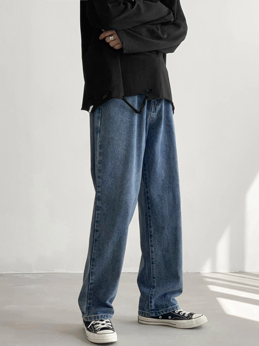 Four Seasons Men's Light Color Jeans Loose Straight Mop Y2K Men Jeans Wide Leg Trousers Fashion Streetwear Ins Hot Sale Softener