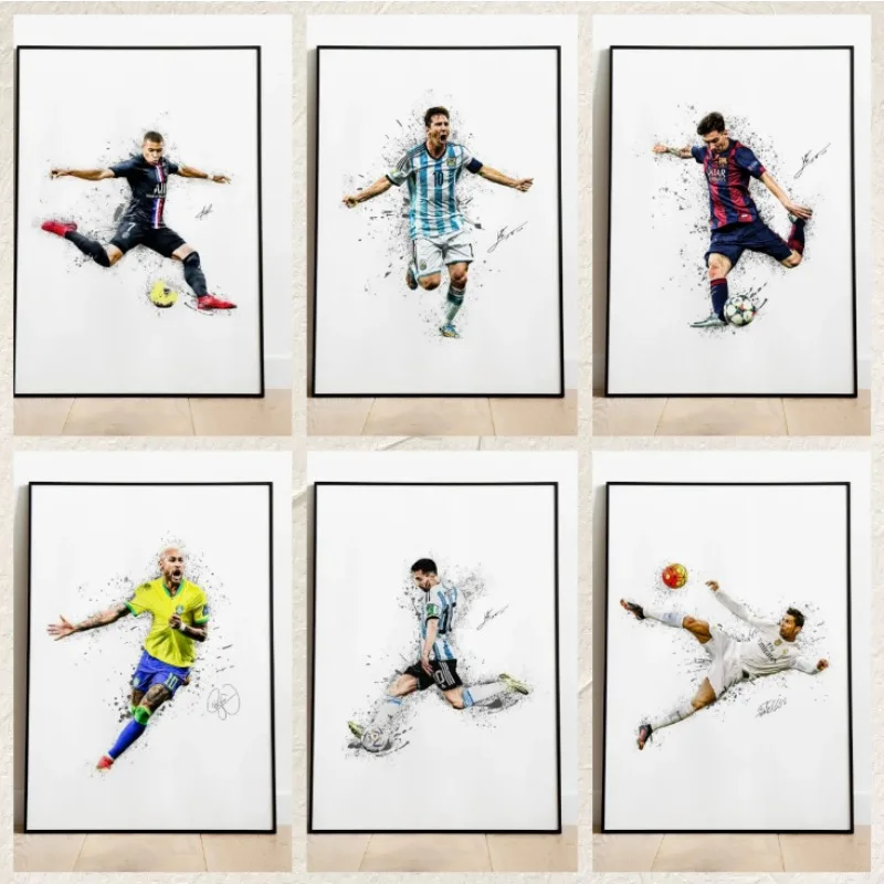 Современный абстрактный акварельный постер Lionel Messi Mbappé и Neymar Картина на холсте