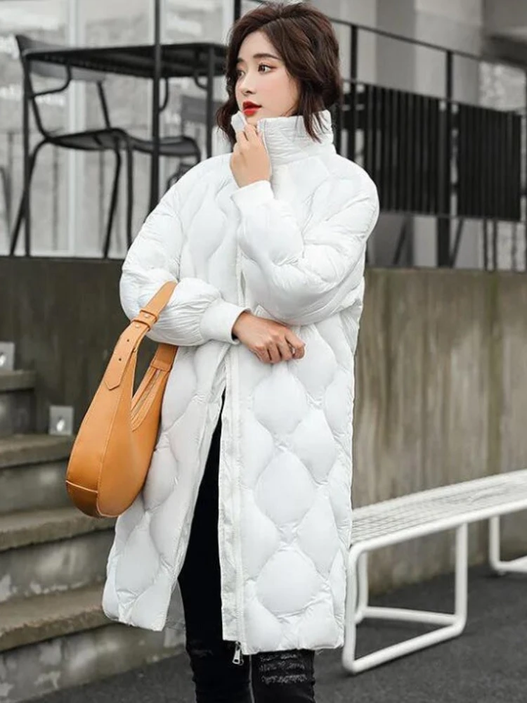 

Winter Clothes Women 2023 New Korean Women's Fashion Diamond Plaid Cotton Coat Loose Mid Length Zipper Style Coat Streetwear