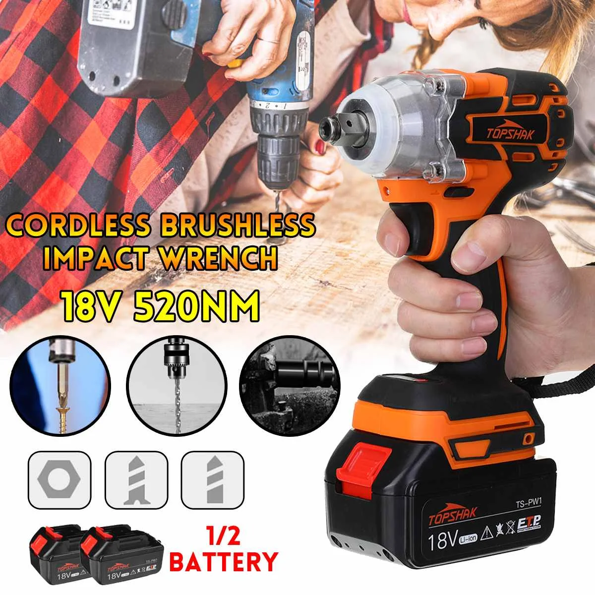 

Electric Brushless Impact Wrench Rechargeable Woodworking Maintenance Tool With LED Light 15000mAh Battery