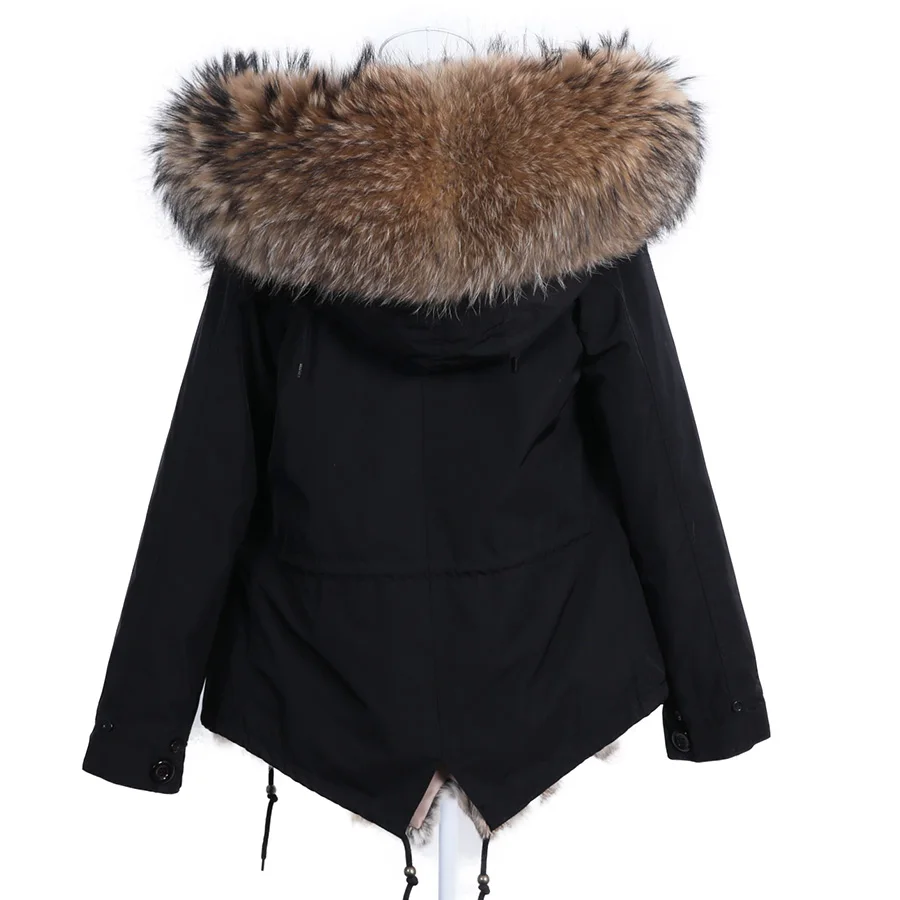 2022 Waterproof Parka Real Rabbit Fur Coat Natural Fox Raccoon Big Fur Collar Hood Winter Jacket Women Removable Short