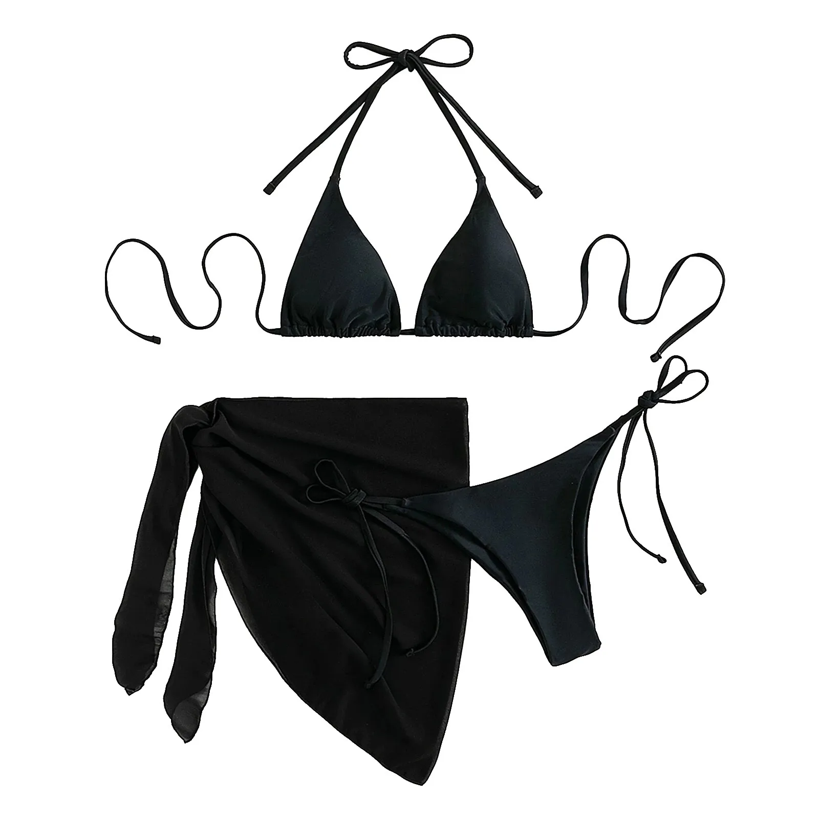 

Solid Women's Beach Swimsuit Pieces Bikini Split Net Temperament Three Color Sexy Swimwears Women's Swim Shorts with Pockets