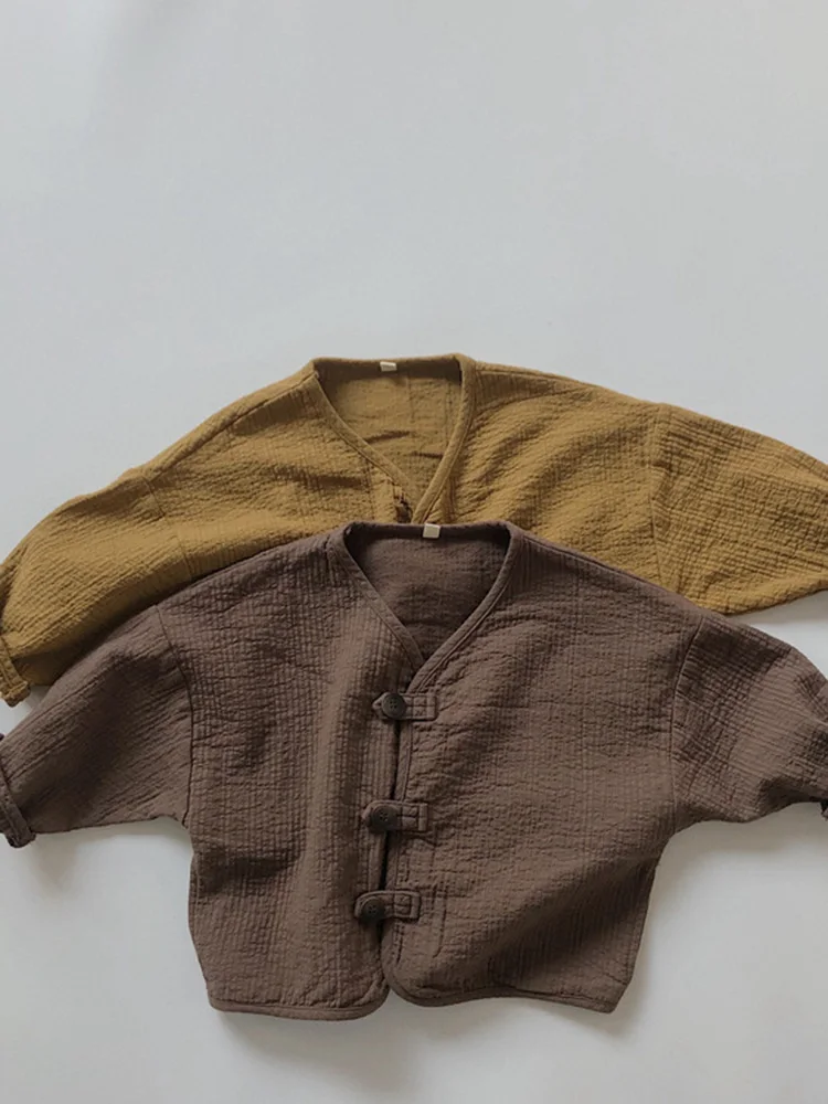 

Korean Children's Clothing New Children's Cotton and Linen Cardigan Korean Version Japanese Retro Loose Button Cardigan Jacket