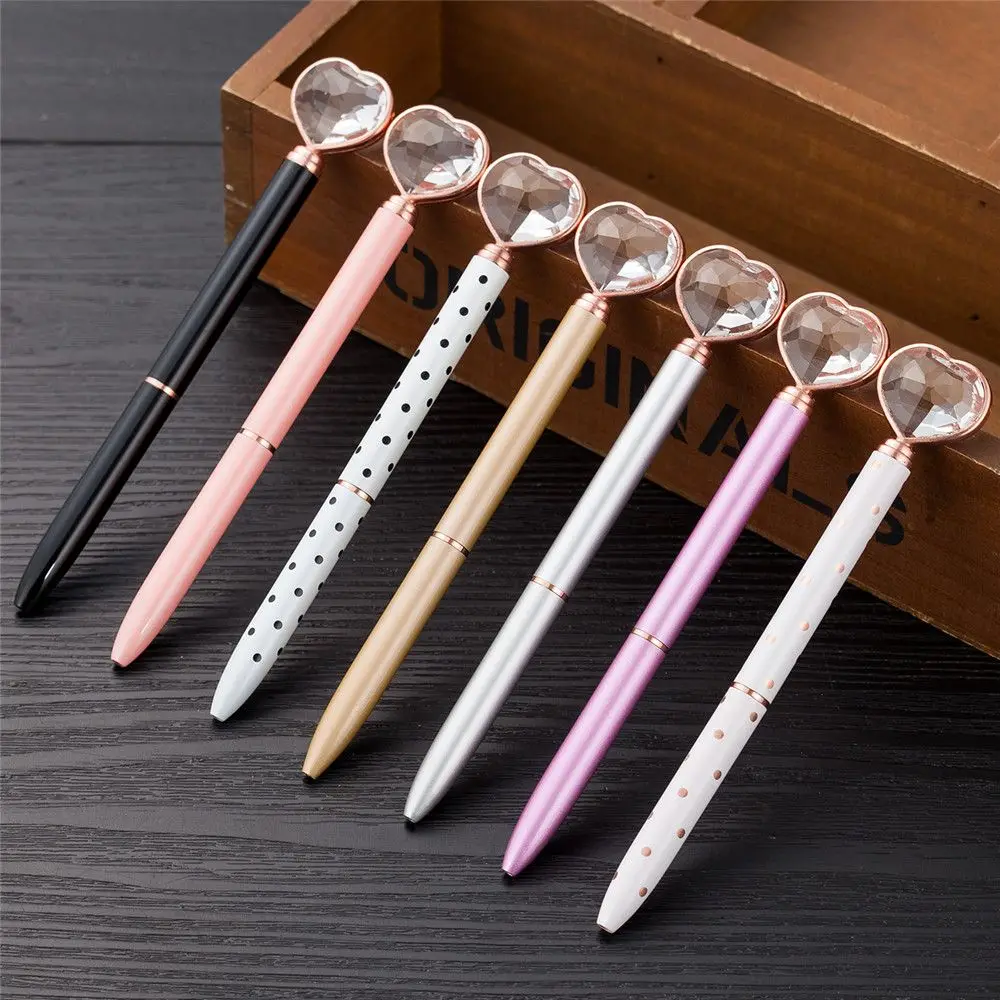 

1pc Crystal Heart Shape Metal Ballpoint Pens Business Signature Pen Kawaii Stationery Papeleria Students School Office Supplies