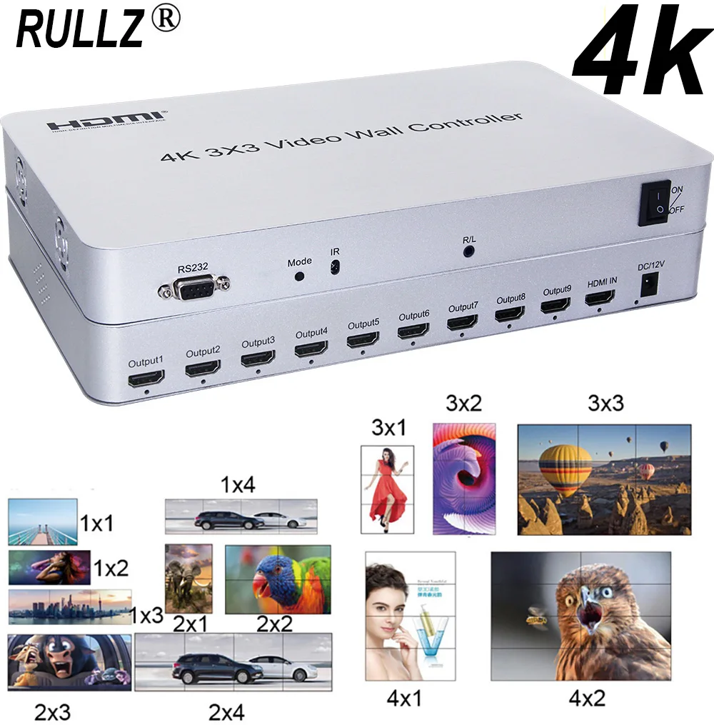 

4K 4 8 9 Channel TV Video Wall Controller Processor 2x2 1x3 1x2 1x4 4x1 3x1 2x1 2x3 2x4 3x3 TV Splicing Screen Box with AI Audio
