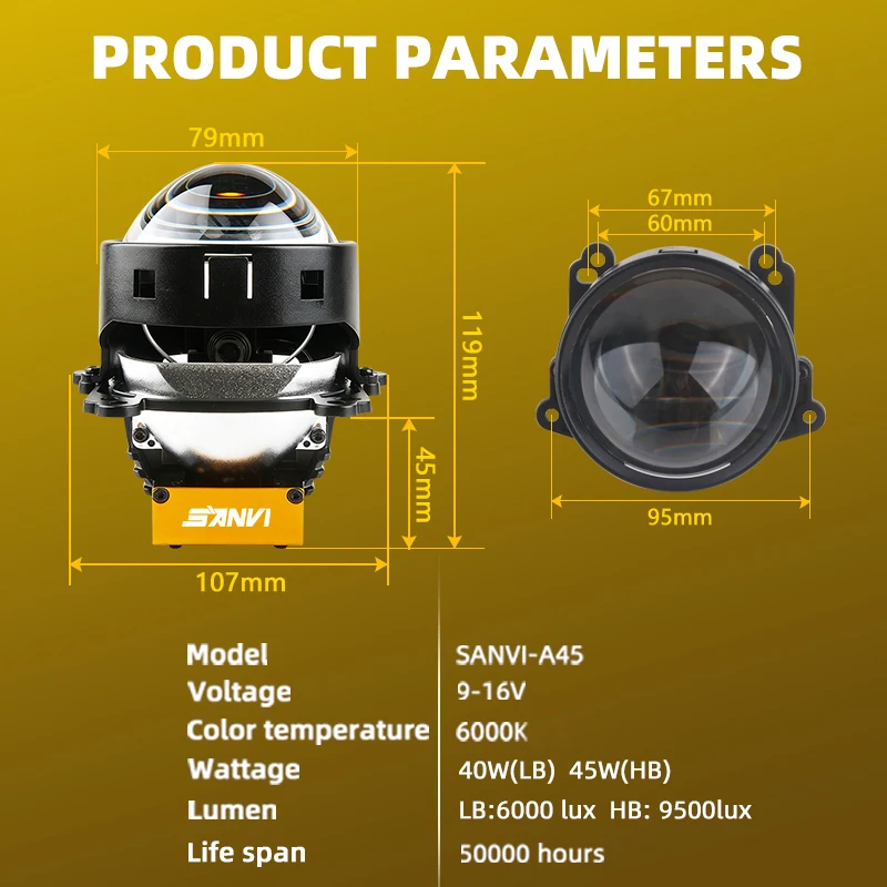 Фото SANVI 6000K 3-дюймовые Bi-LED линзы A45 для фар Hella 3R G5, 90 Вт, для модернизации передних фар автомобиля, автоаксессуар №5