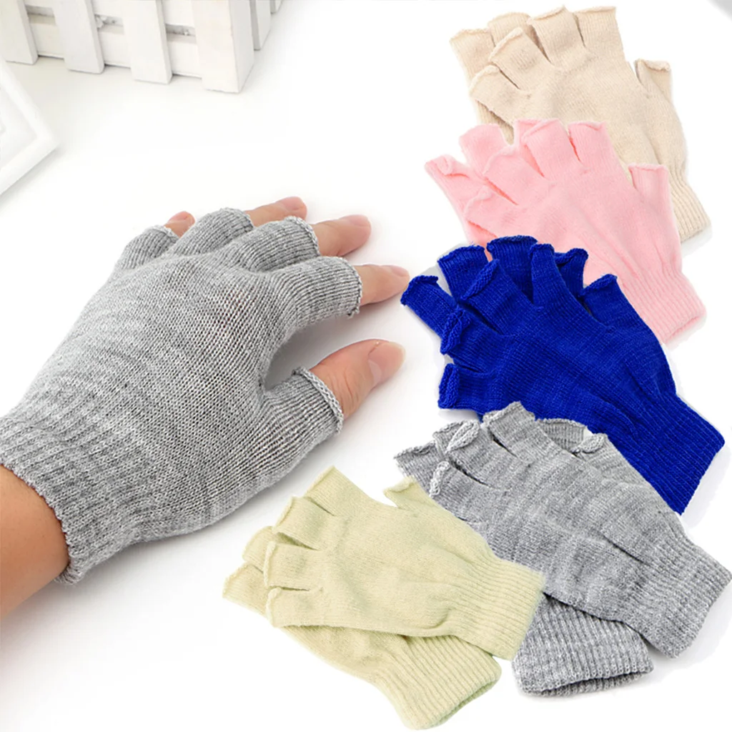 

1 Pair Knitted Stretch Half Finger Elastic Fingerless Gloves Winter Soft Warm