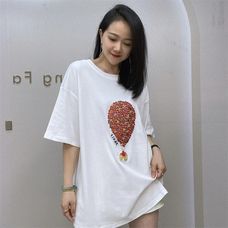 

Women's T-shirt Patterm Embroidery T Shirt Women Summer Short Sleeve Tops Casual Loose Tees Clothing Летняя футболка
