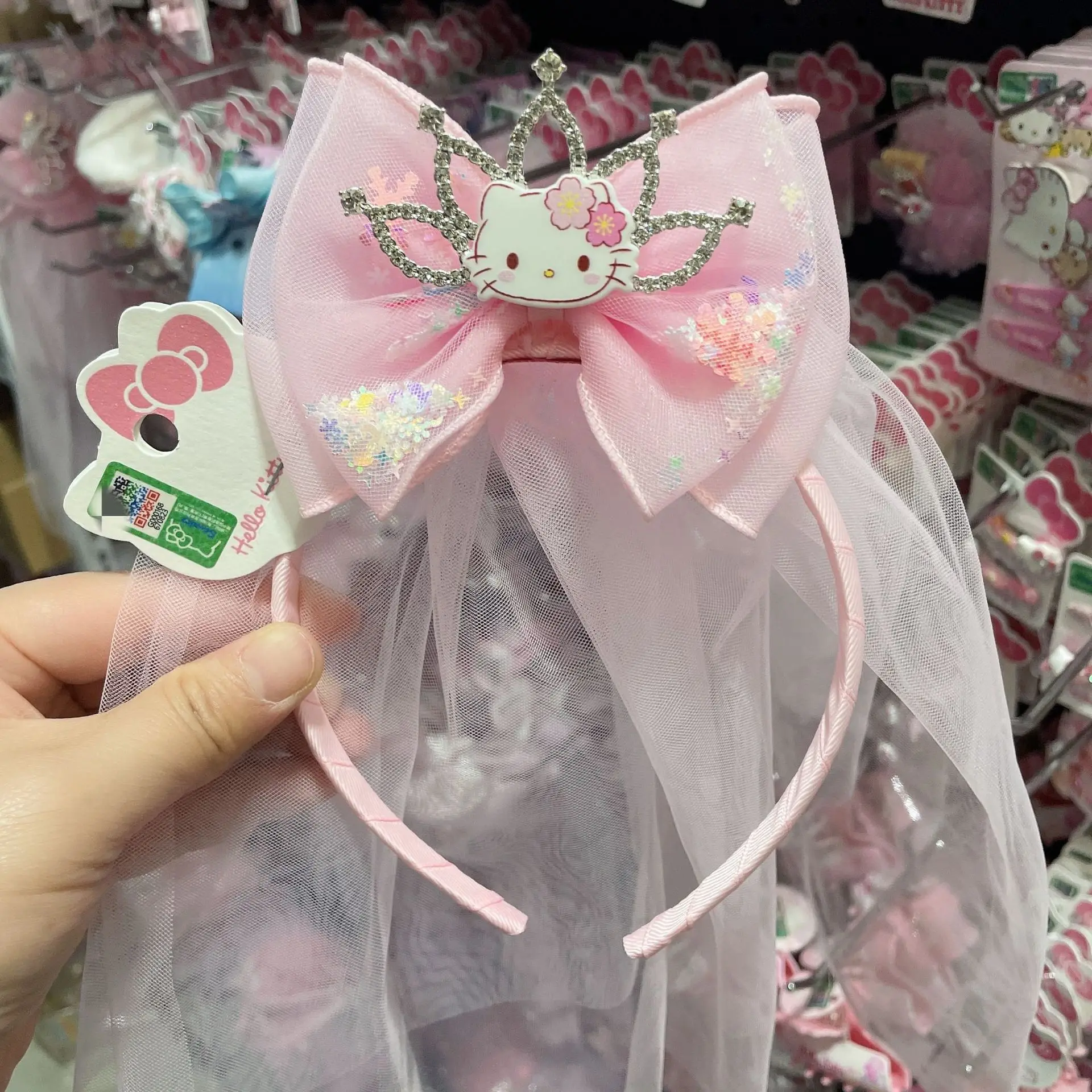

Hello kitty Children Veil Cartoon Headwear Hello Kitty Crown Hair Clasp Hello Kitty Baby Hair Clip