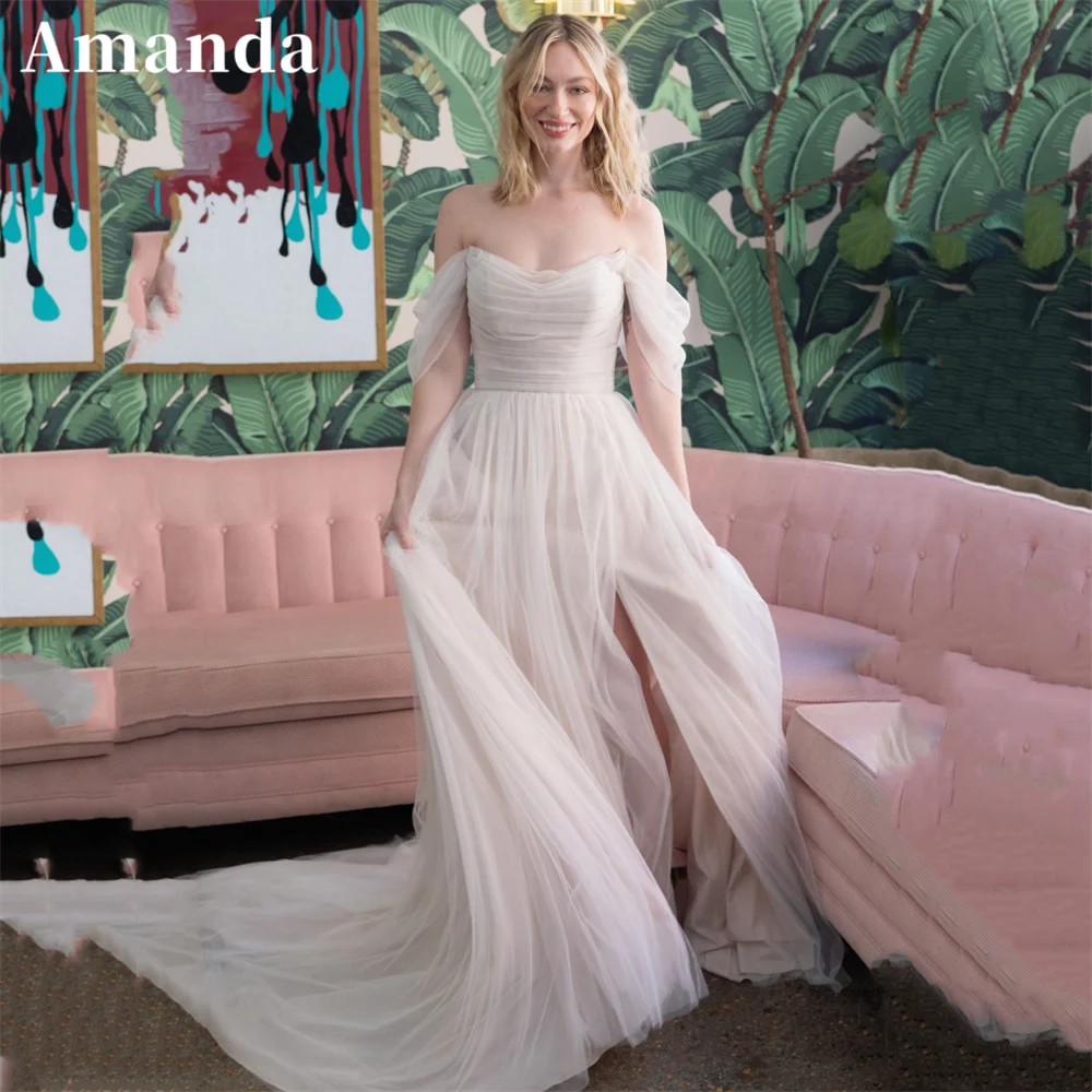 

Женское платье с открытыми плечами Amanda, элегантное нежное платье-трапеция в стиле бохо, цвета слоновой кости, с коротким рукавом, для выпускного вечера, 2023