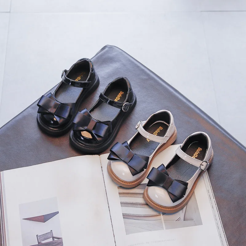 

Girls Mary Jane Shoes Princess Shoes Autumn New Black Bowtiw Shoes Flat Non-slip Girls Leather Shoes Children's Shoes for Kids